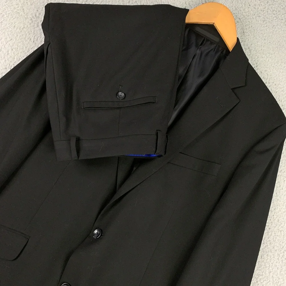 Kenneth Cole Reaction Techni-Cole 2 Piece Suit 44L Black Slim Fit Pants 34x34